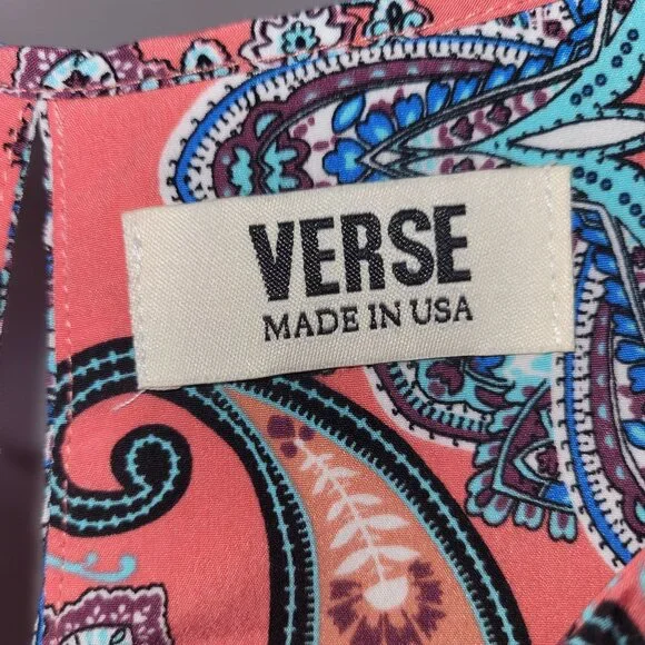VERSE Sleeveless Coral Paisley Print Blouse With Split Neck Design Size M - Picture 13 of 14